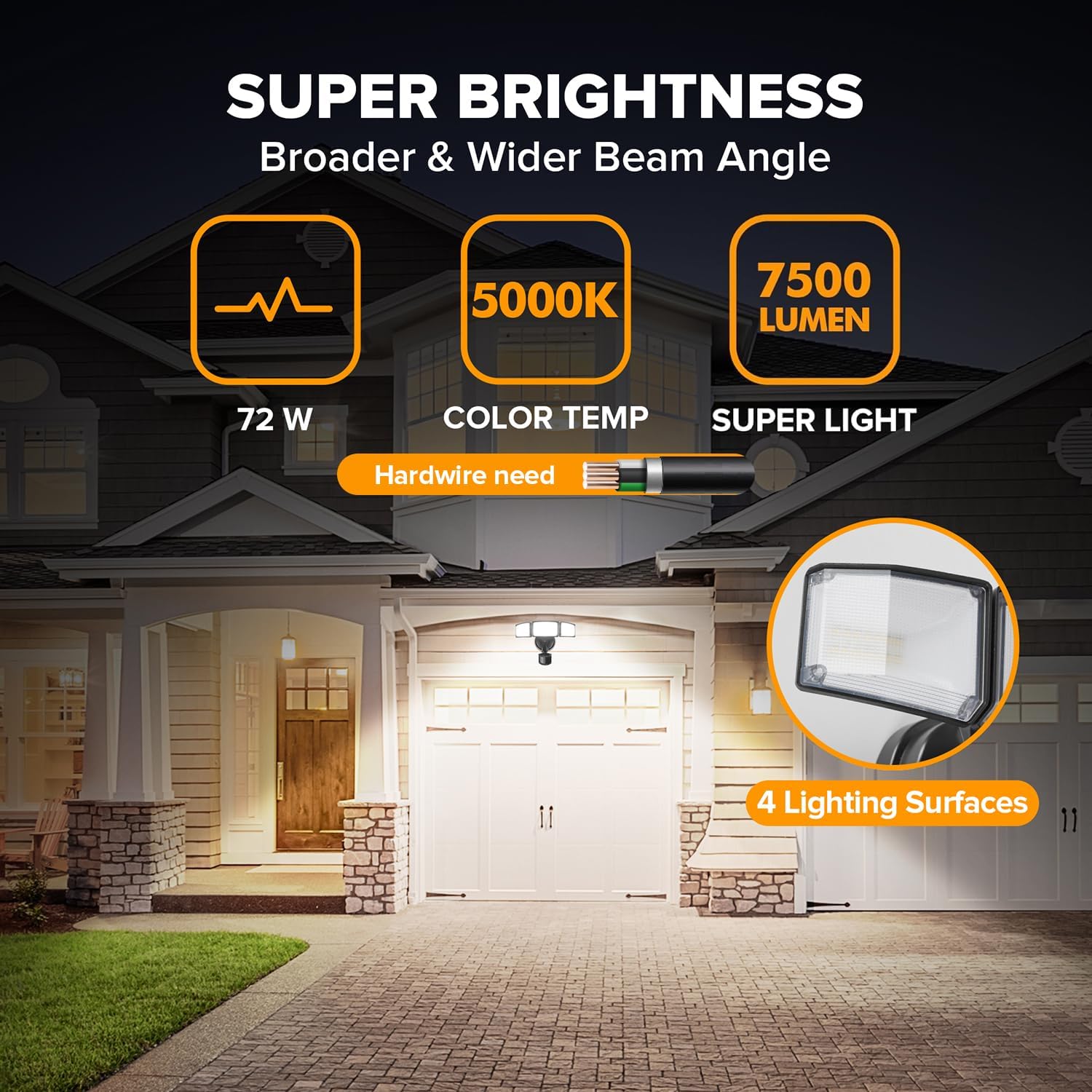 LUTEC 72W 7500LM LED Security Lights Motion Sensor Light Outdoor